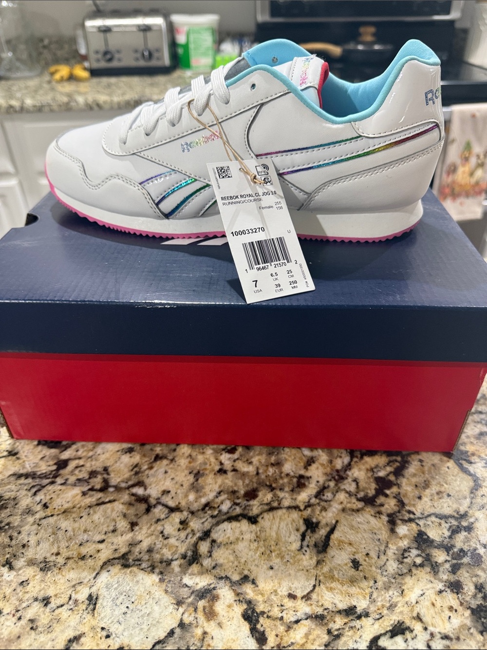 Reebok Womens White Sneakers with Pink and Turquoise Accents
